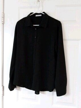 Canton Walker Women's XL Long Sleeve Black Lightweight Button Up Polyester Shirt